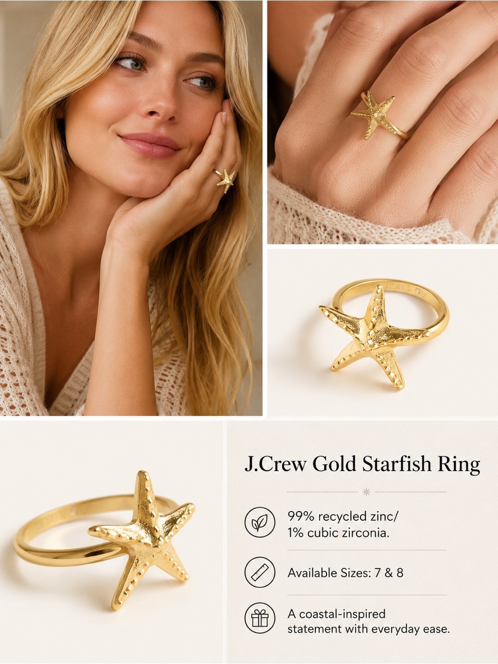 J. Crew Gold Starfish Ring